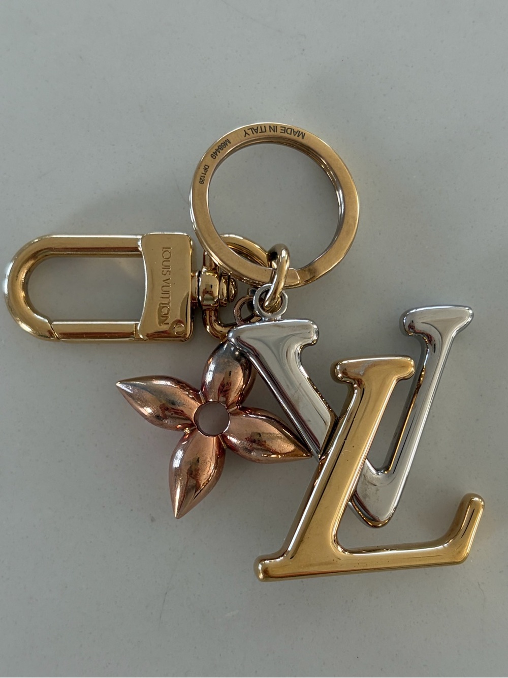 Louis Vuitton Facettes & New Wave Bag Charm Multi-Logo Key Ring Tri-Color Metal